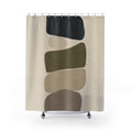 Abstract Shower Curtain, Charcoal Olive Minimal Shapes, Green Beige Bathroom Decor, Modern Neutral Guest Bath Organic Style