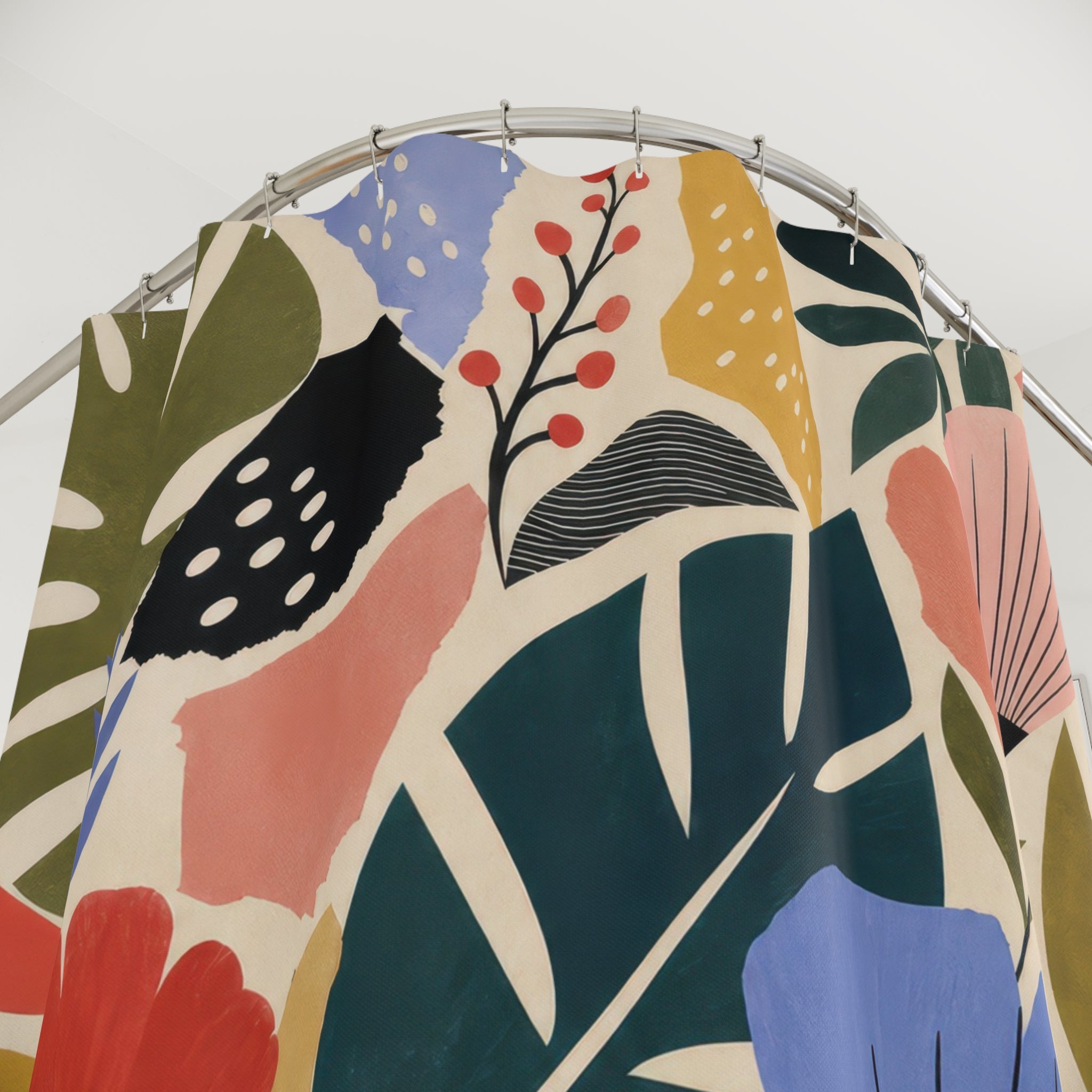 Modern Tropical Floral Shower Curtain, Coral Green Boho Bathroom Decor, Large Flower Bath Curtain, Guest Bathroom Decor, Tropical Decor