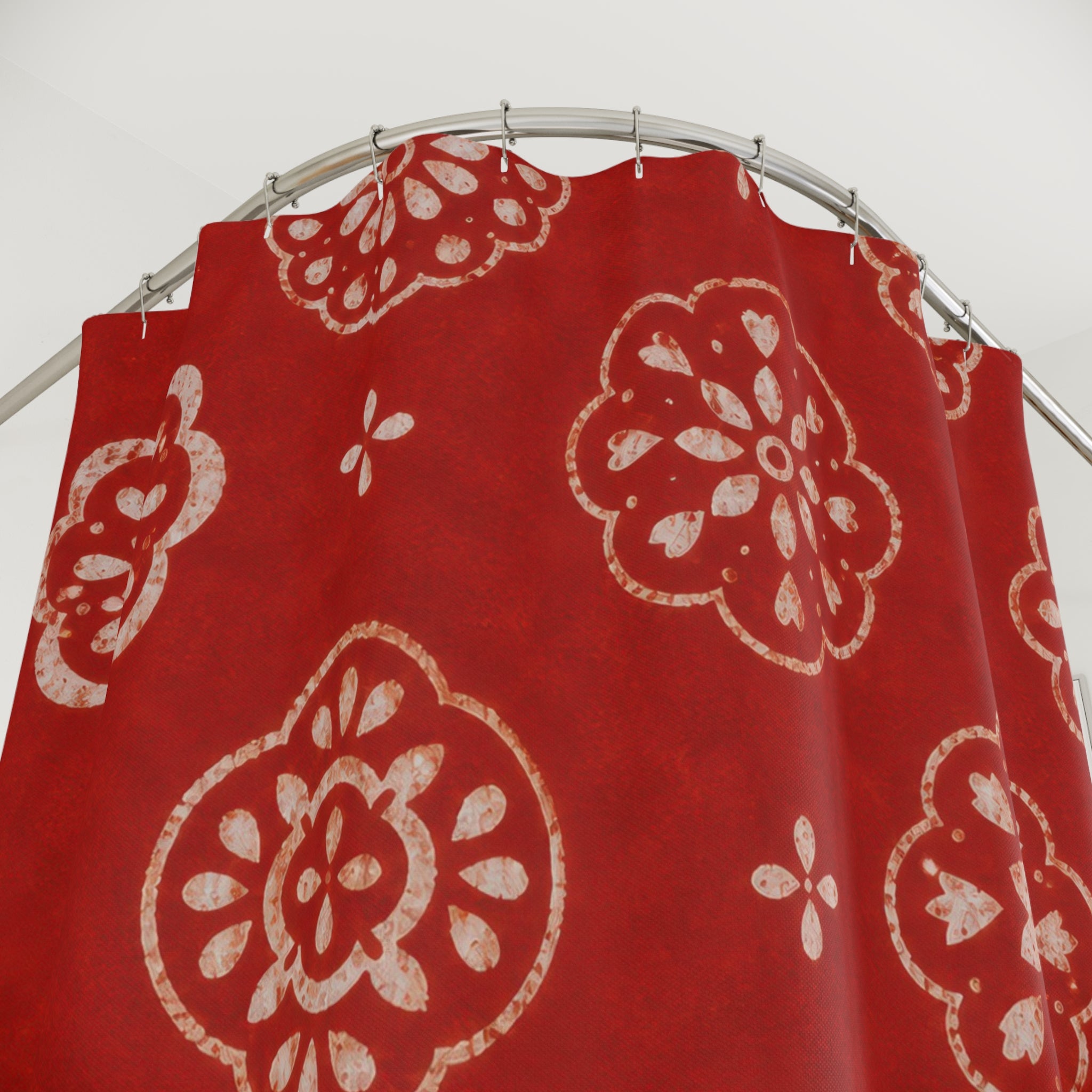 Cream Floral Medallion Red Shower Curtain