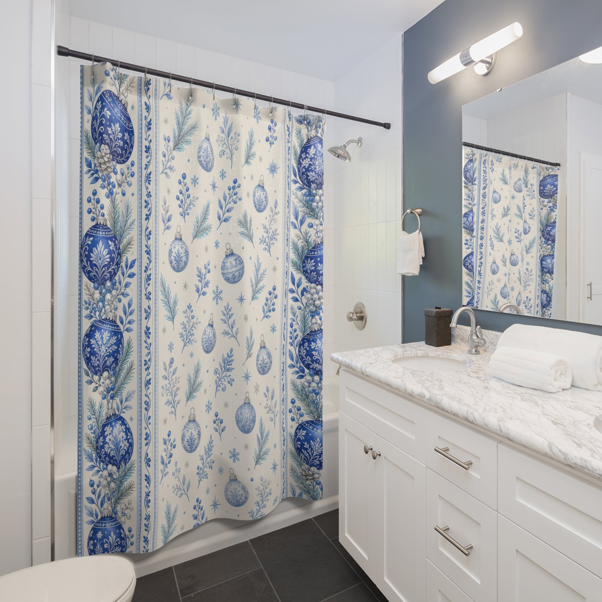 Holiday Ornament Blue Christmas Shower Curtain