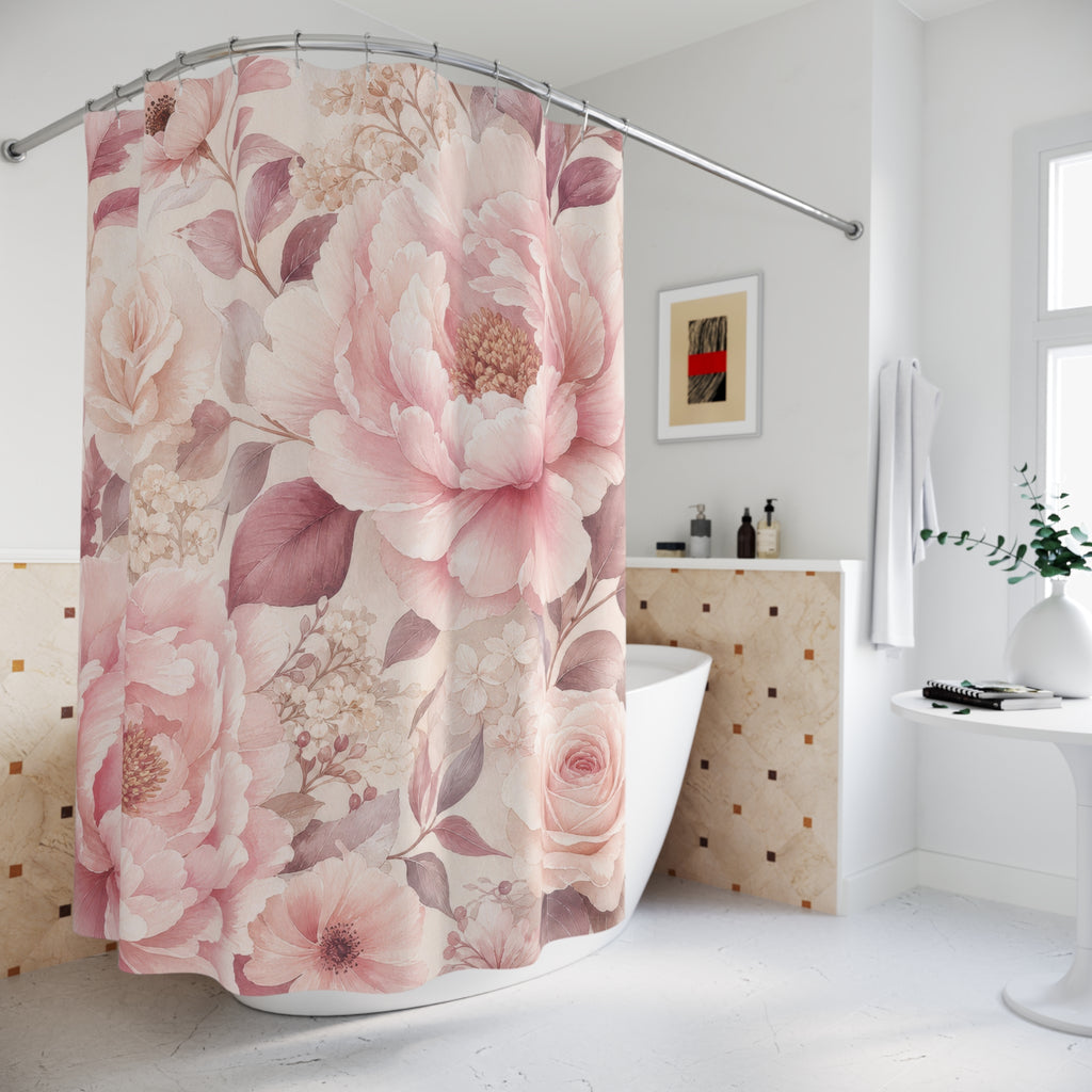 Blush Shower Curtain: Pink Rose Floral Pattern