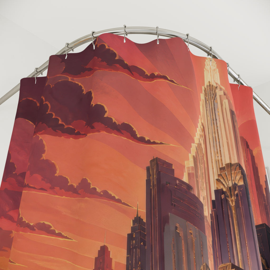 Coral Art Deco Metropolis Shower Curtain