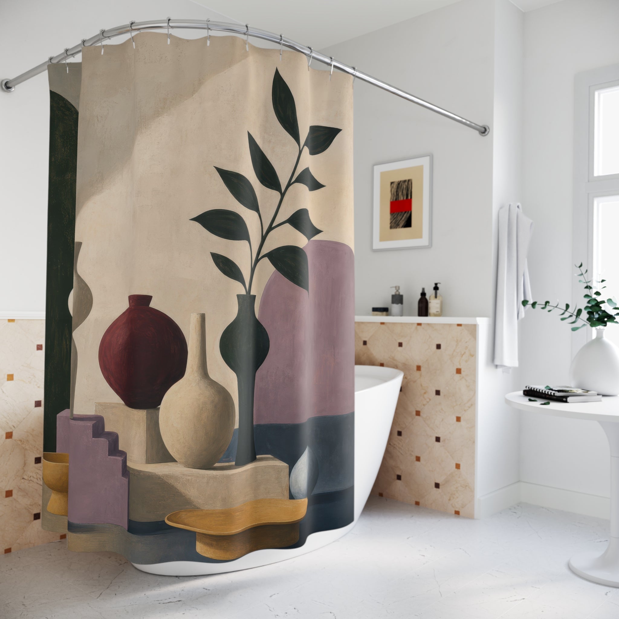 Sculptural Still Life Mid Century Modern Shower Curtain
