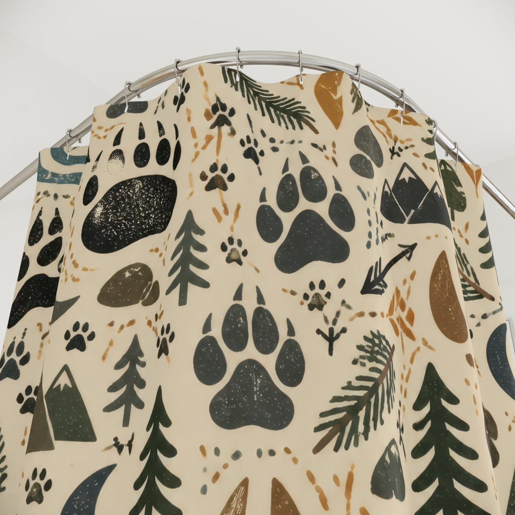 Forest Tracks Shower Curtain, Woodland Kids Bathroom Decor, Animal Track Bath Curtain, Boys Bathroom Decor, Cabin Style, Bath Decor