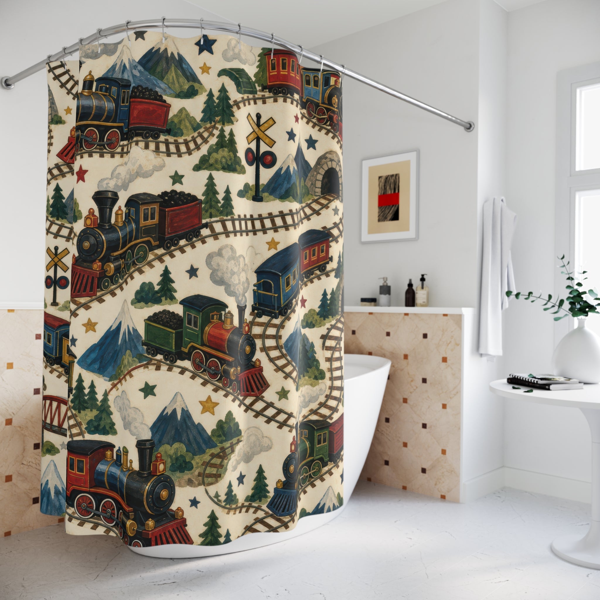 Mountain Train Kids Shower Curtain