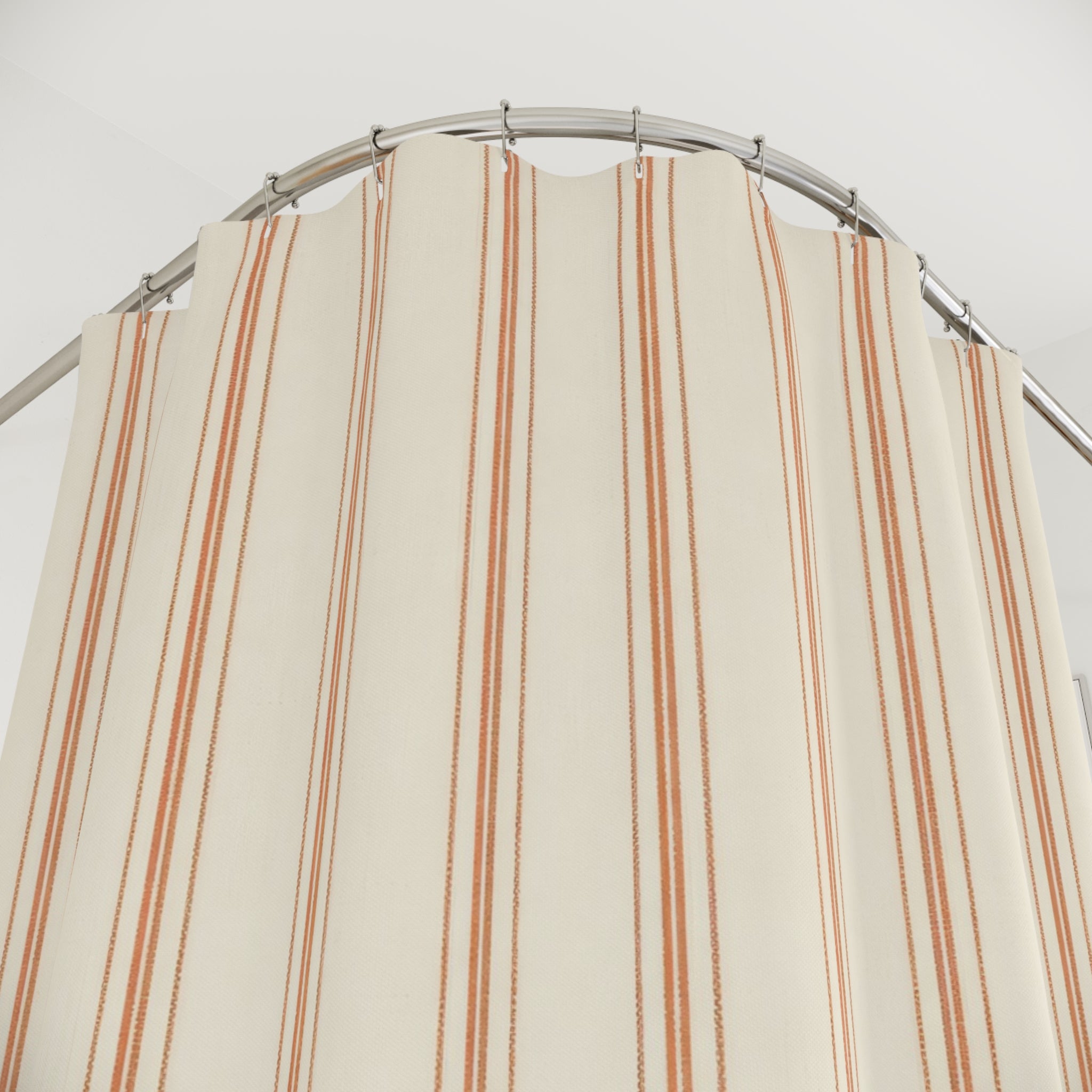 Coral Red Ticking Stripe Shower Curtain
