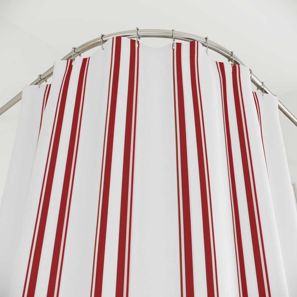 White and Red Striped Shower Curtain: Sharp Vertical Stripe