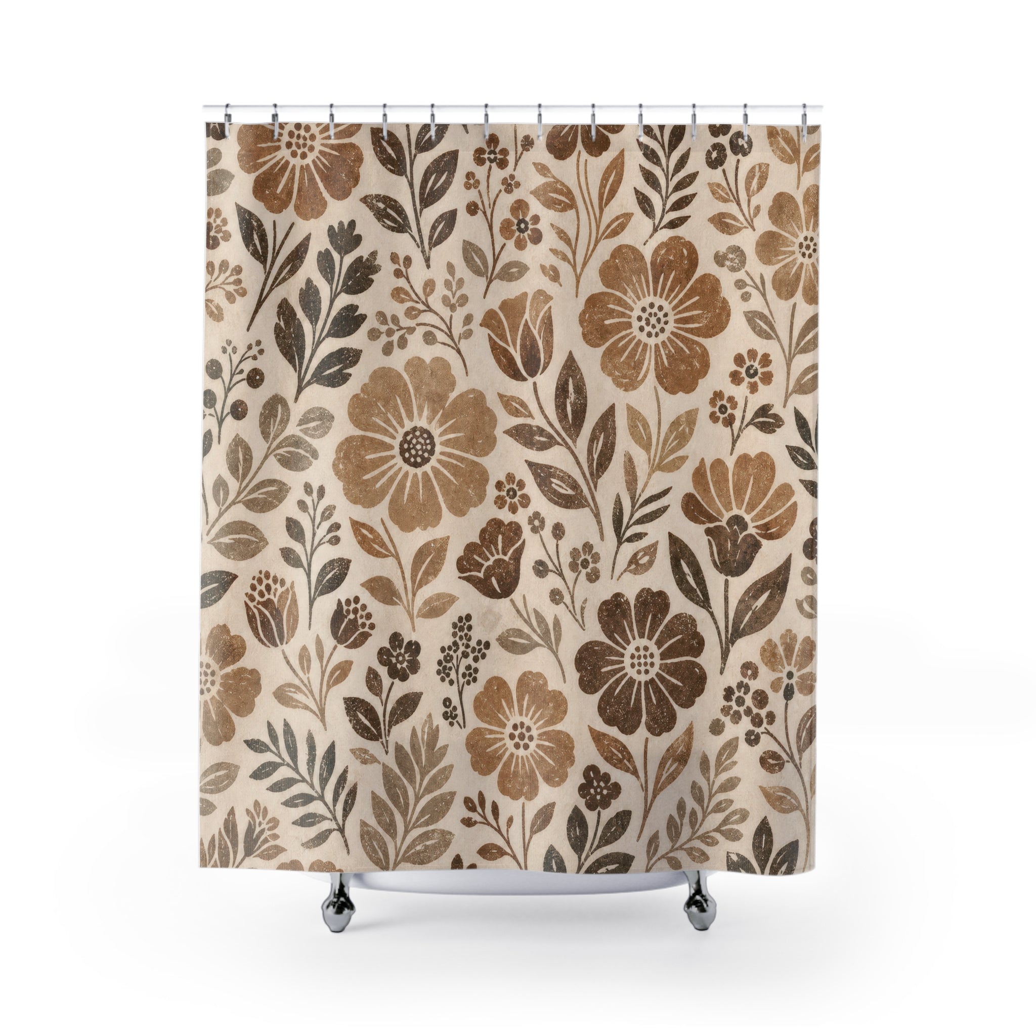 Brown Beige Botanical Flower Shower Curtain