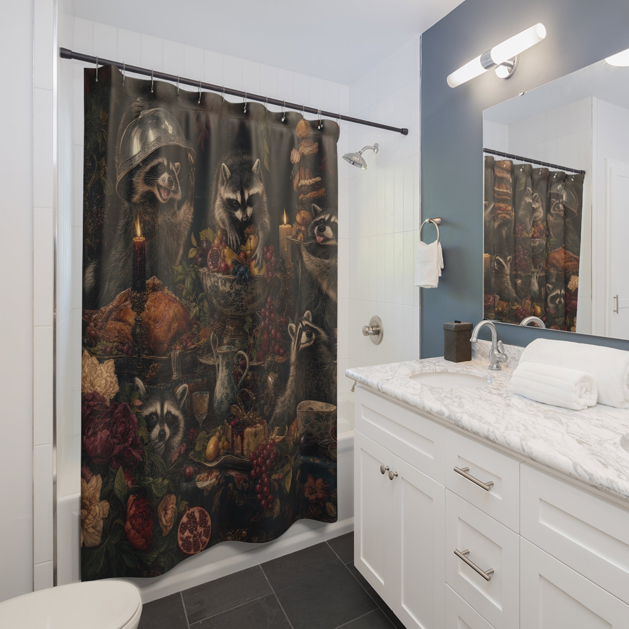 Raccoon Candlelight Banquet Shower Curtain
