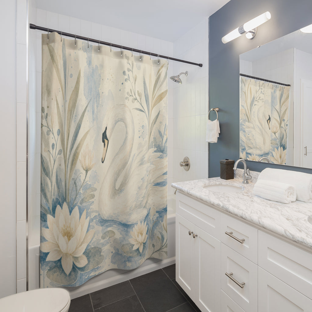 Watercolor Lake Swan Shower Curtain