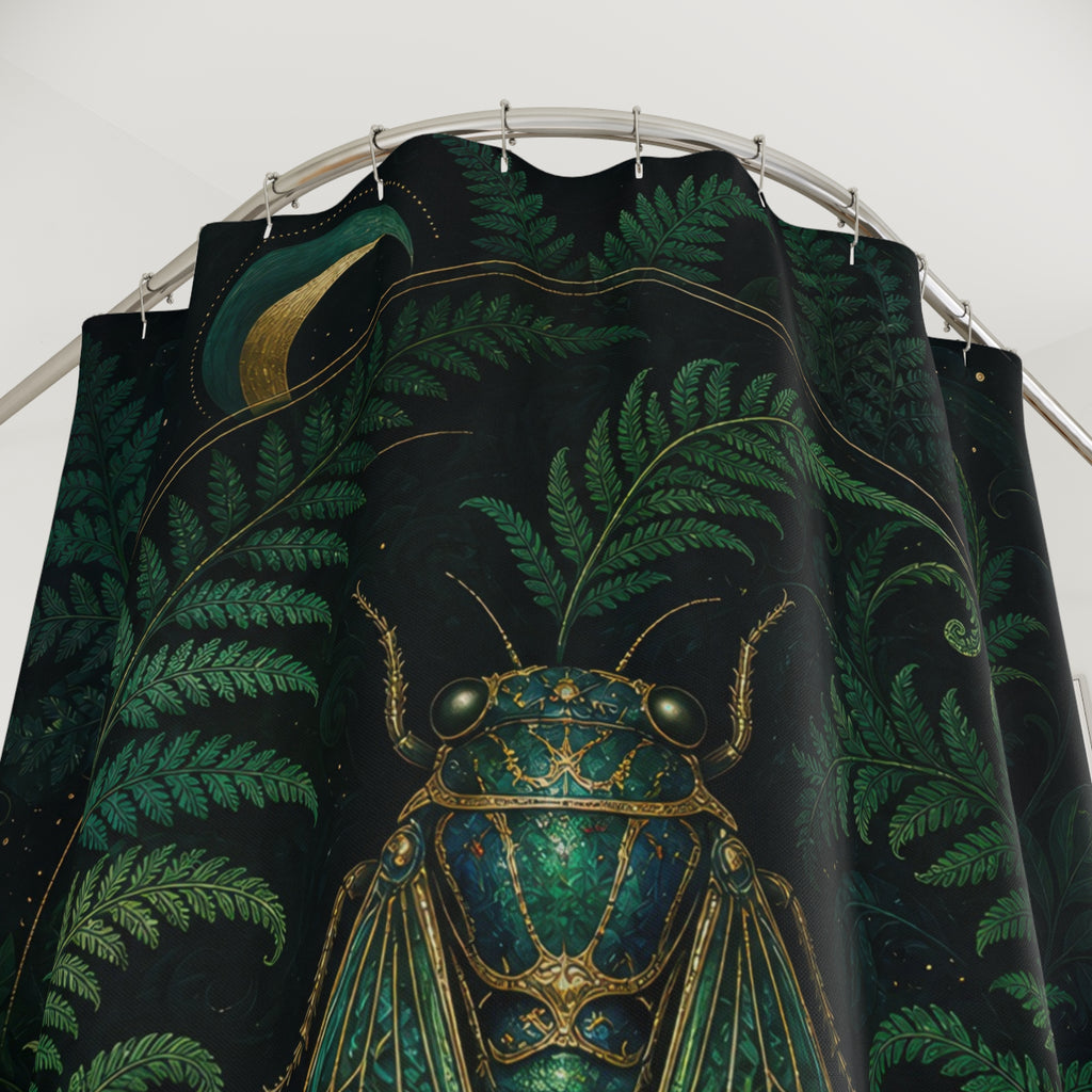 Dark Green Celestial Cicada Shower Curtain