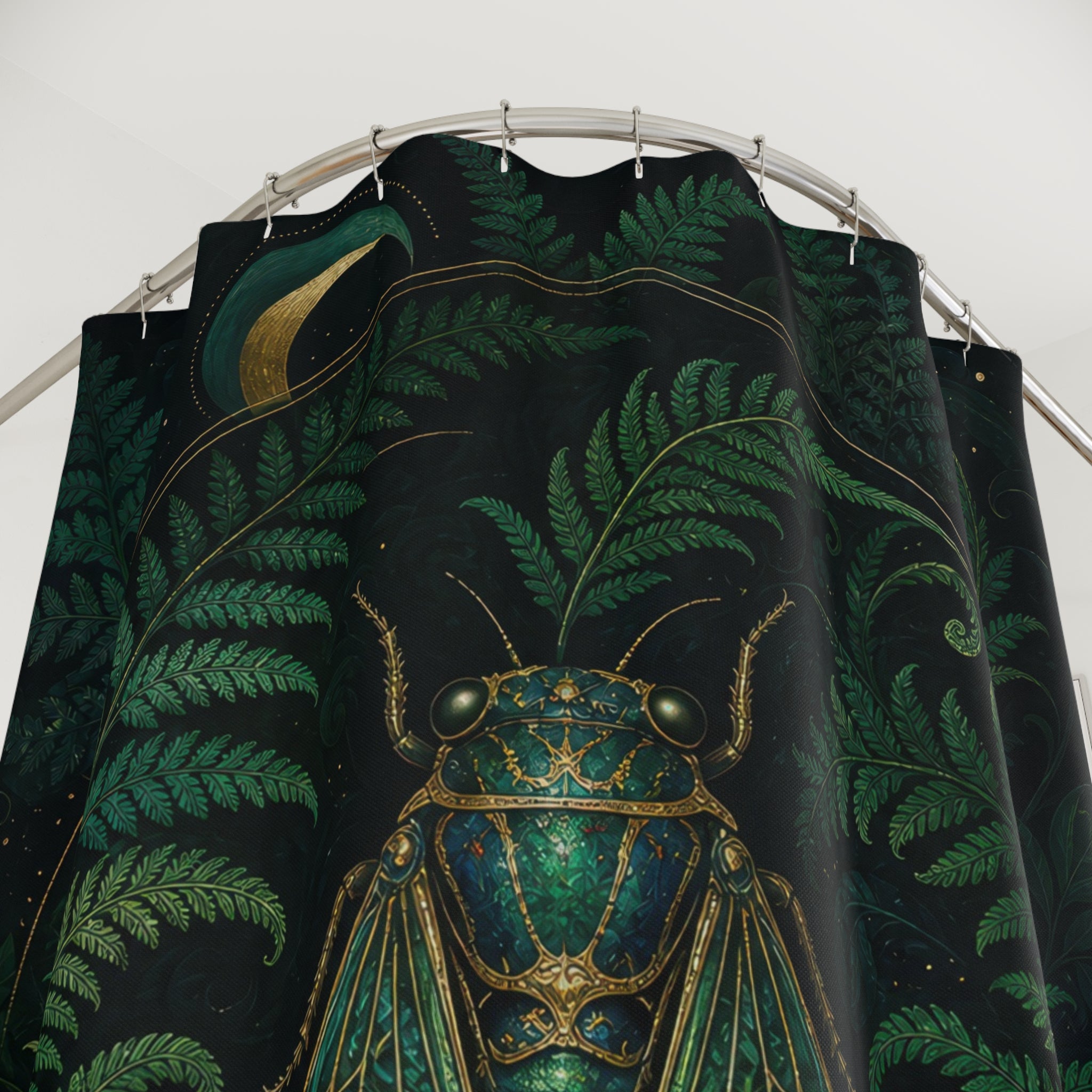 Dark Green Celestial Cicada Shower Curtain