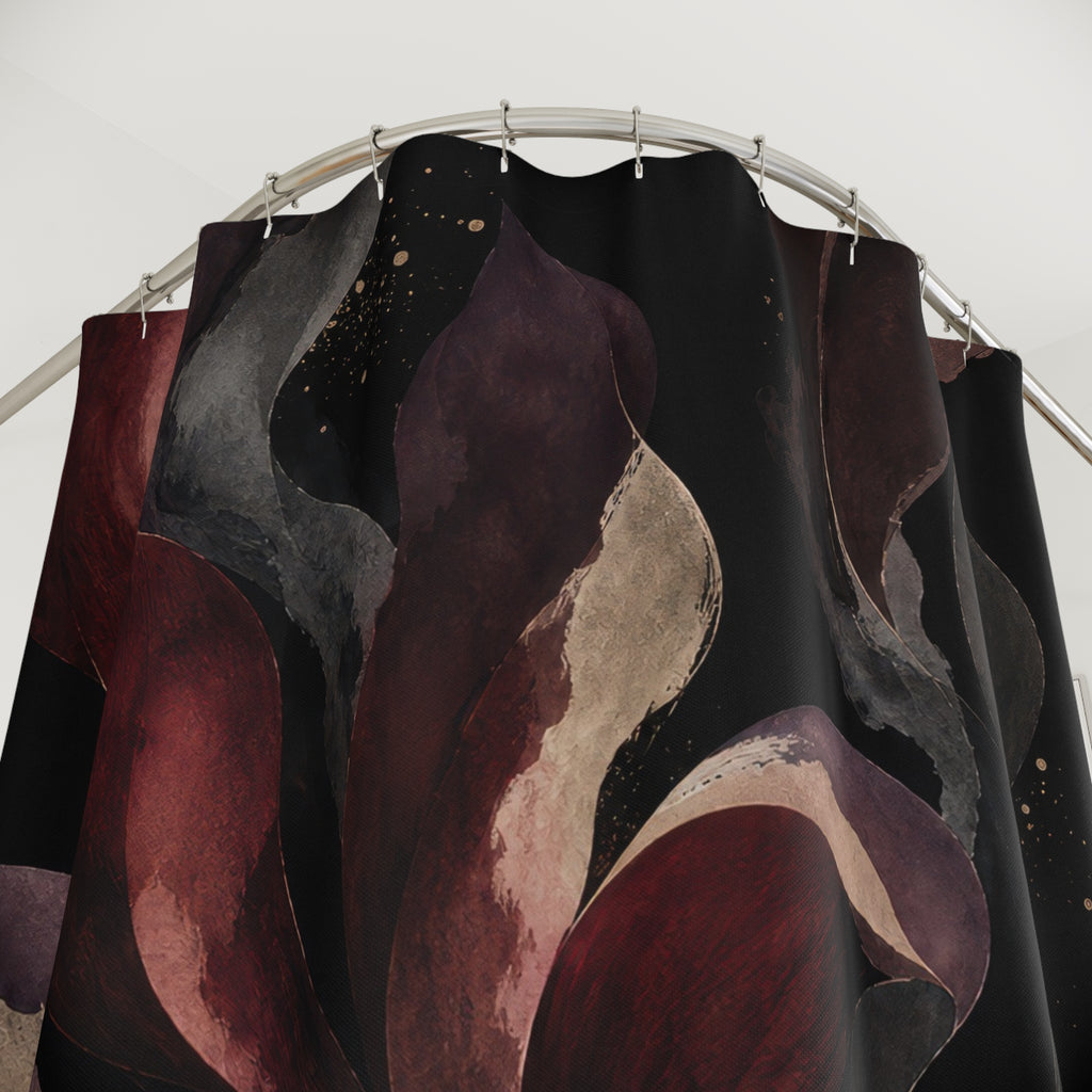 Dark Floral Shower Curtain, Black Burgundy Bath Decor, Moody Botanical Flower Pattern, Red Gray Bathroom Decor, Romantic Gothic Style