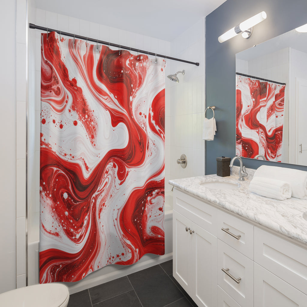 Red White Swirl Shower Curtain