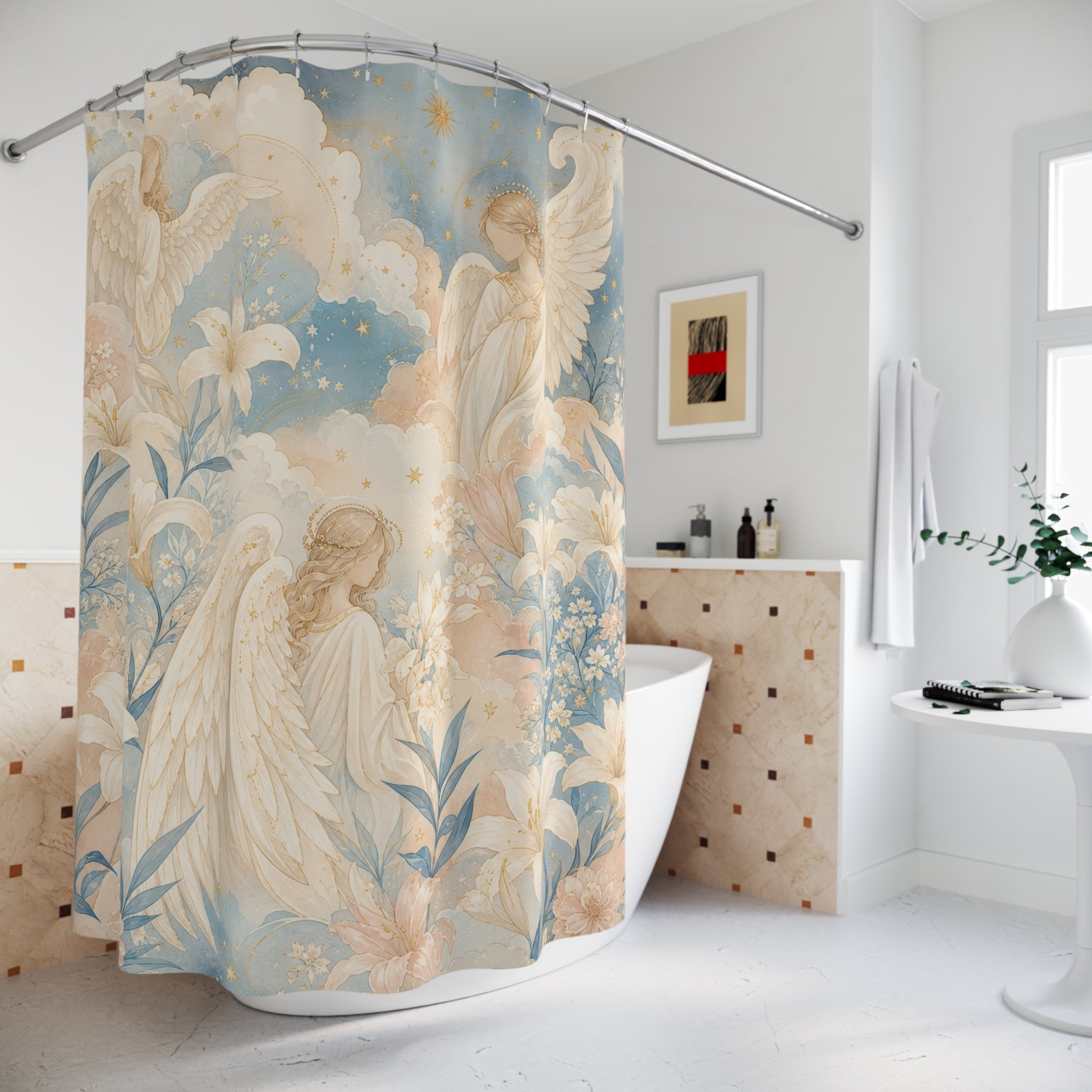 Guardian Angel Floral Botanical Cottage Cottagecore Shower Curtain