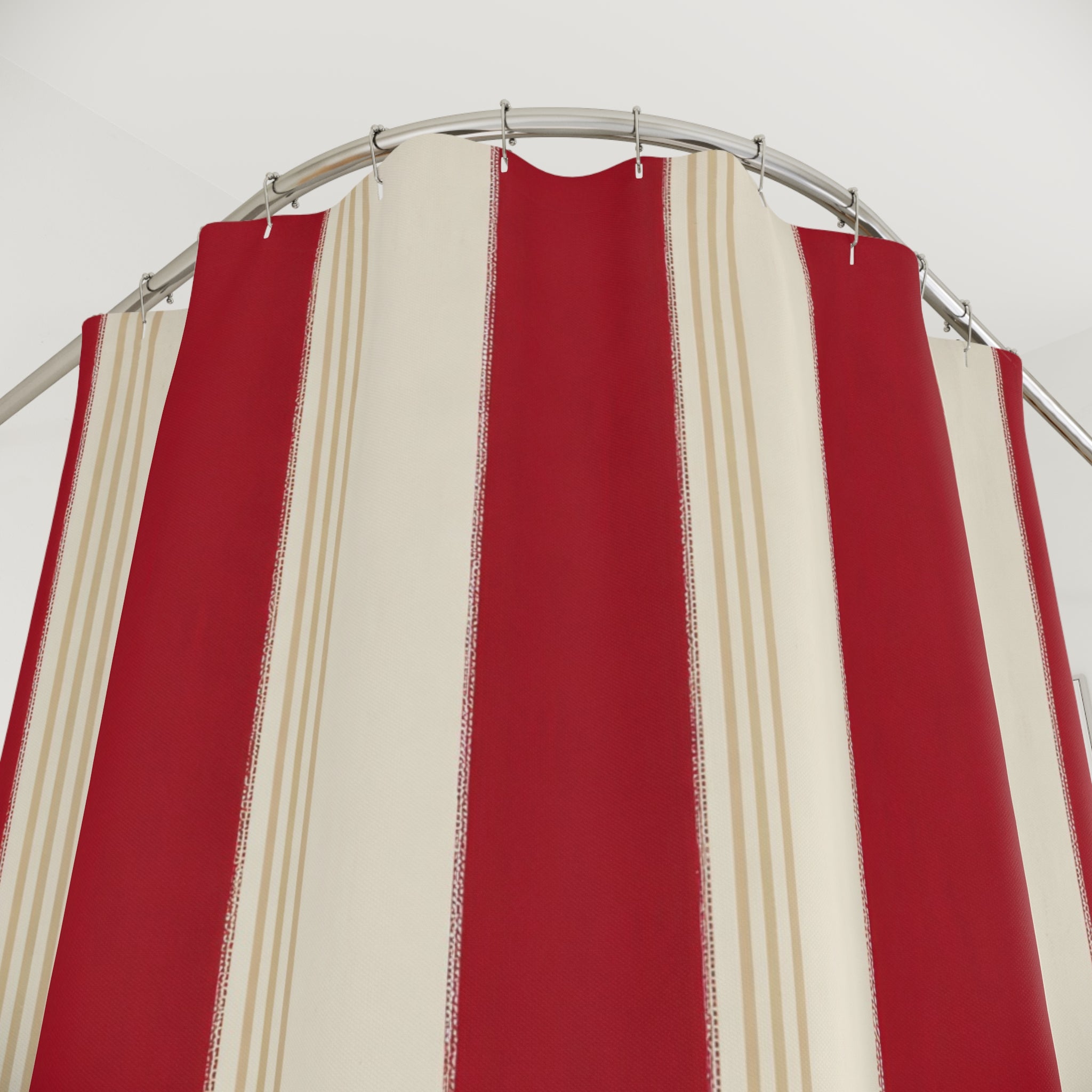 Cranberry Cabana Stripe Shower Curtain, Cranberry Red Classic Bathroom Decor, Awning Stripe Bath Curtain, Guest Bath Decor, Home Decor