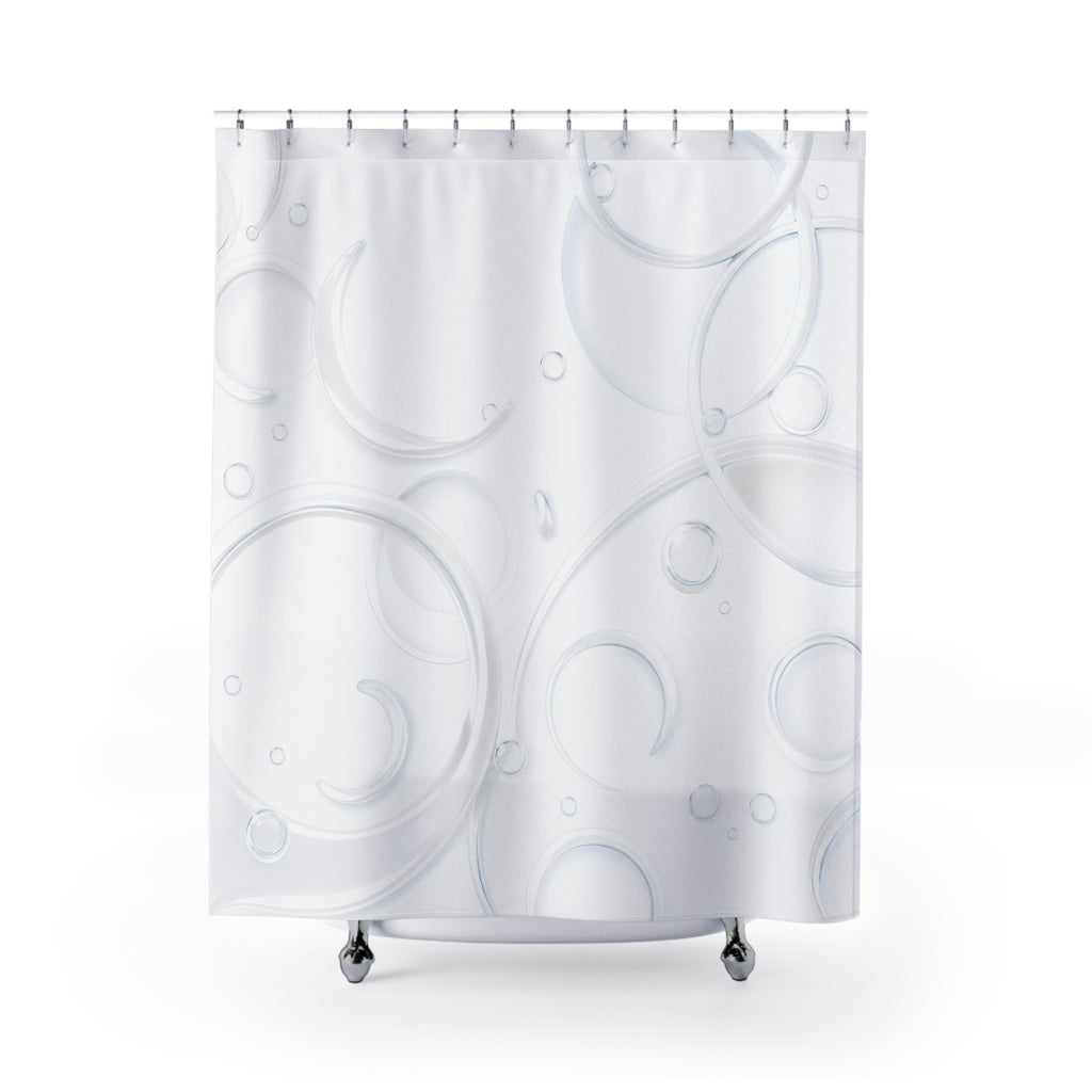 White Shower Curtain, Modern Abstract Bath Decor, Faint Circle Pattern, Minimal Guest Bathroom Decor, Soft Neutral White Style Decor