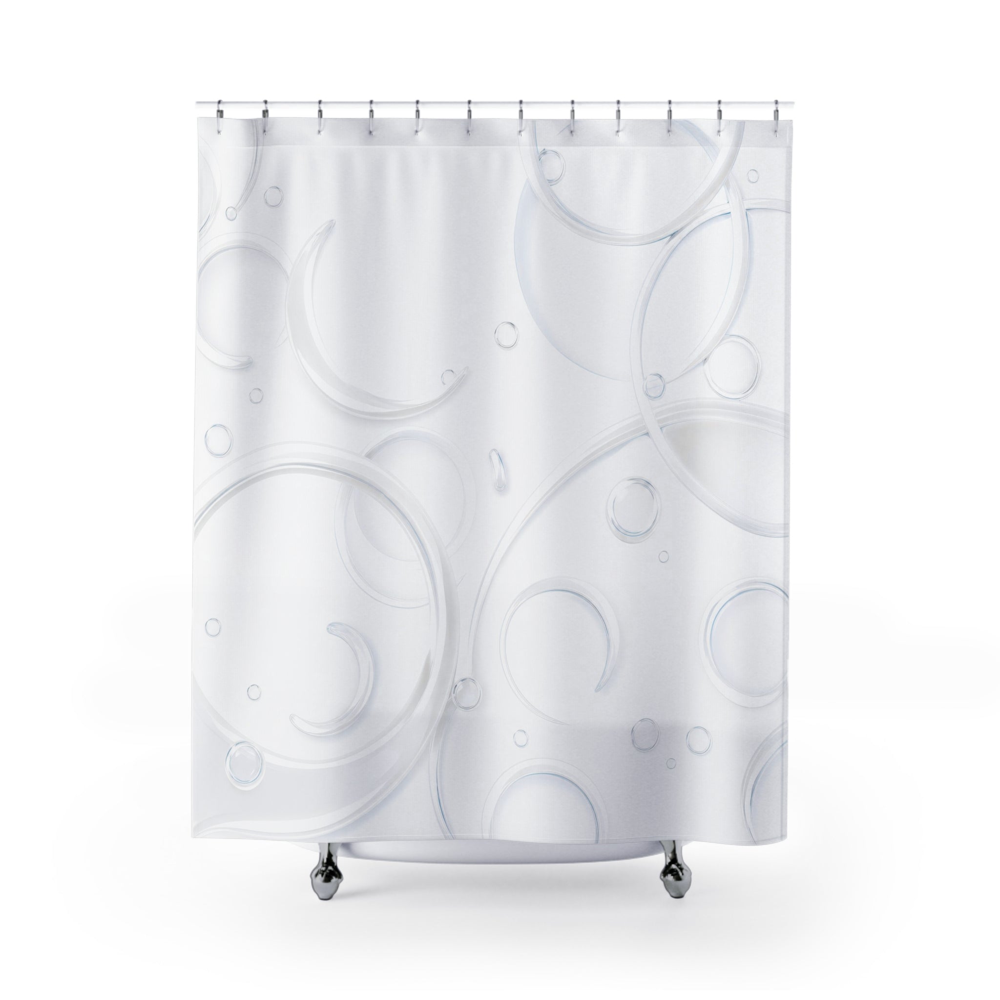 White Shower Curtain, Modern Abstract Bath Decor, Faint Circle Pattern, Minimal Guest Bathroom Decor, Soft Neutral White Style Decor