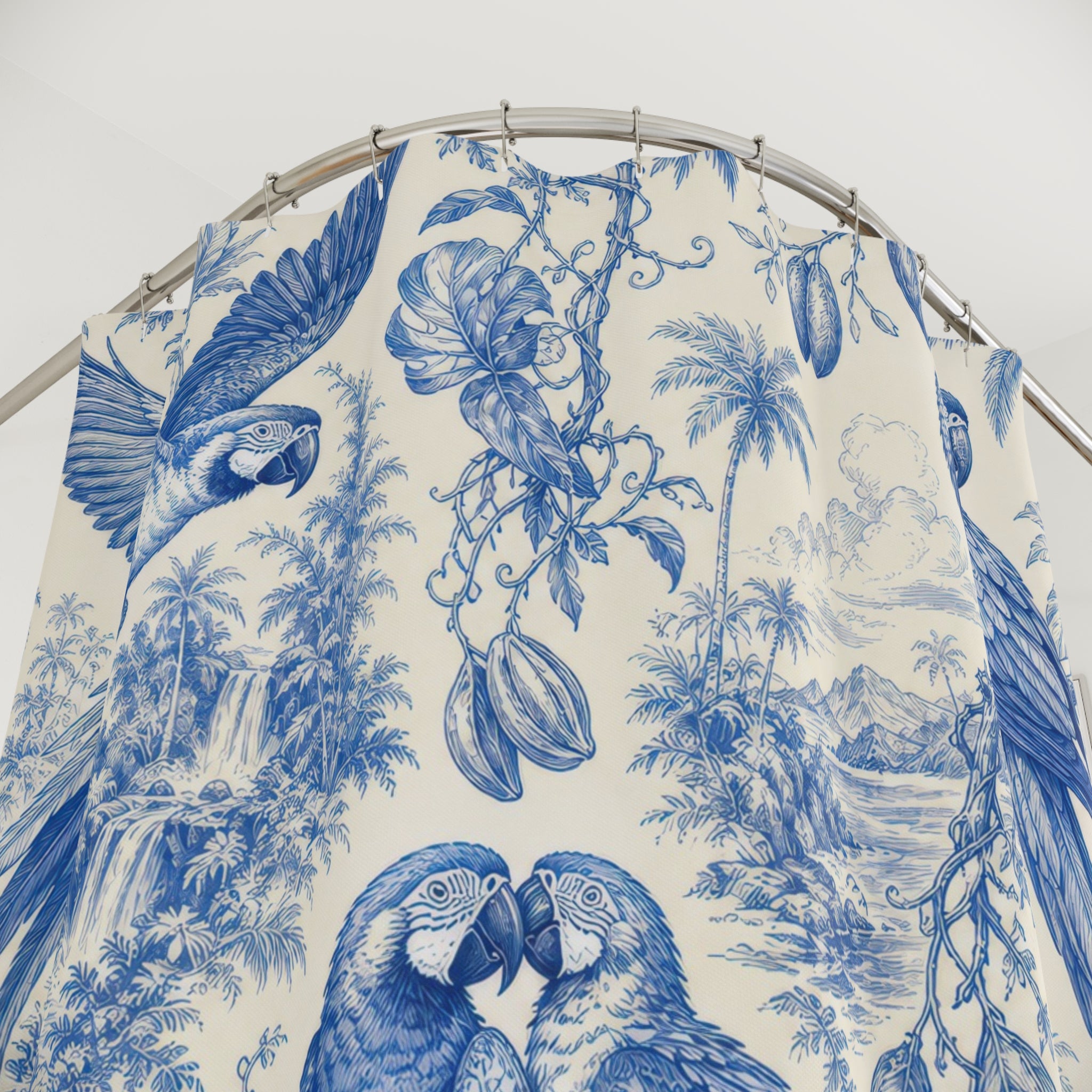 Cobalt Macaw Tropical Toile Shower Curtain