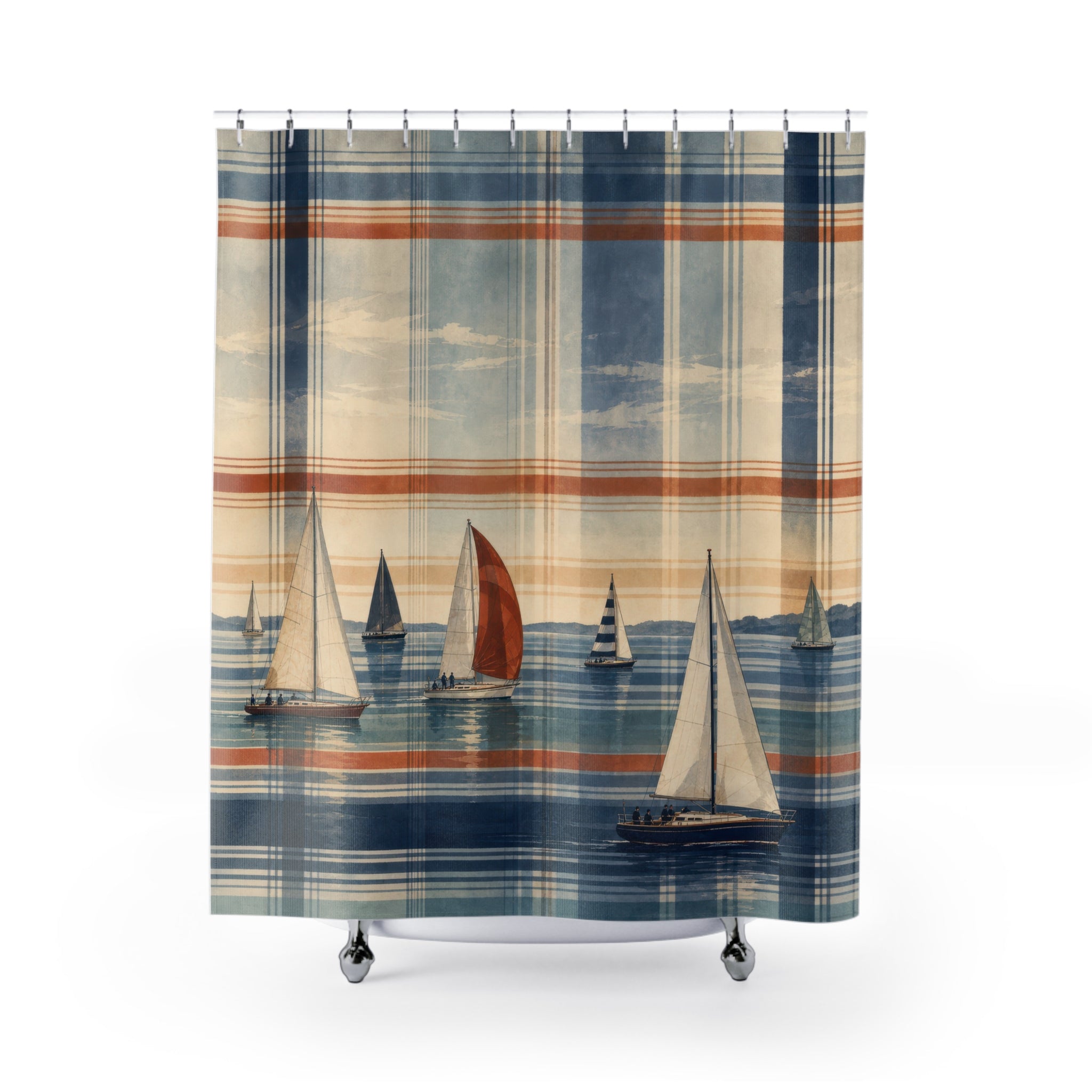 Coastal Regatta Plaid Shower Curtain