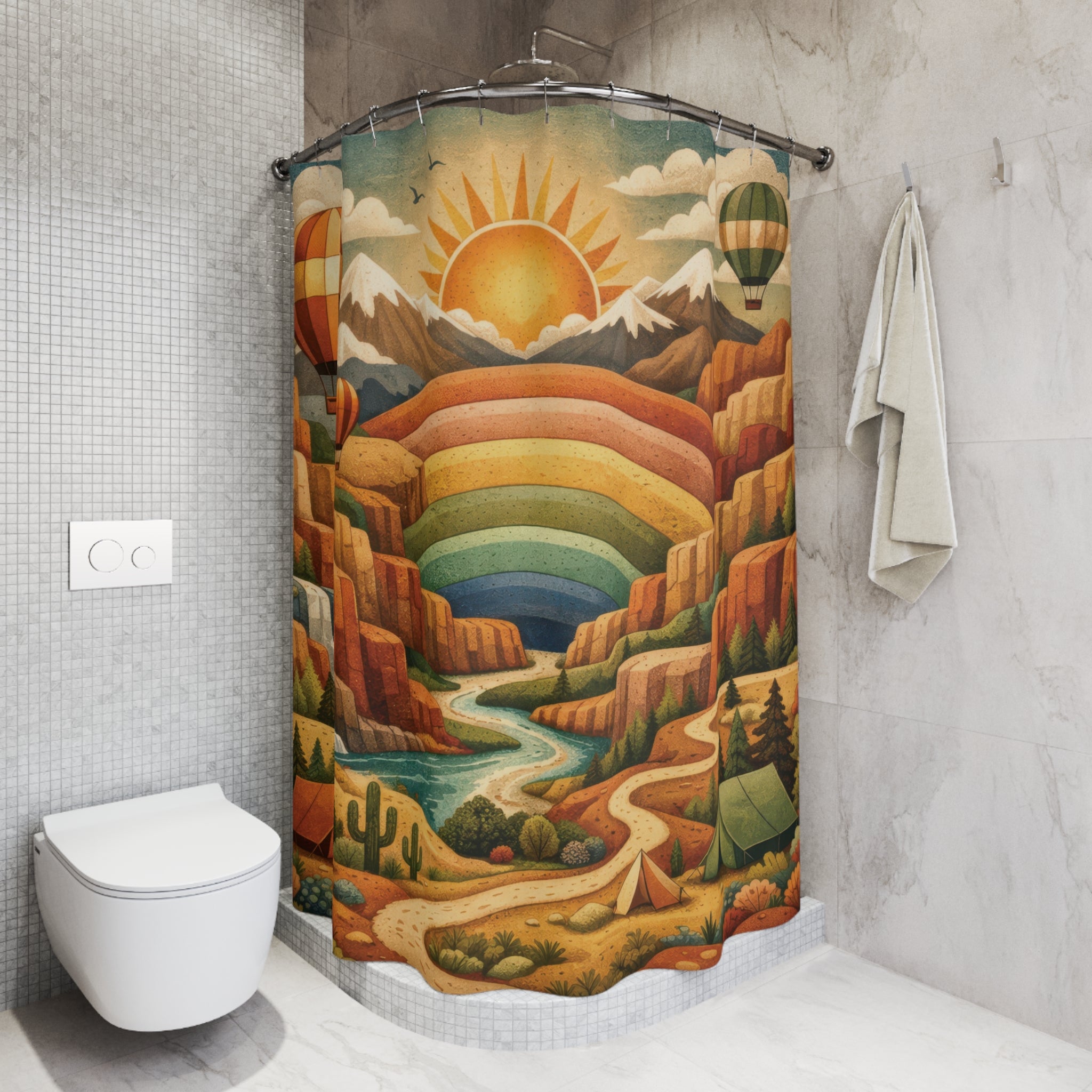 Rainbow Mountain Shower Curtain – Earth Tone Adventure