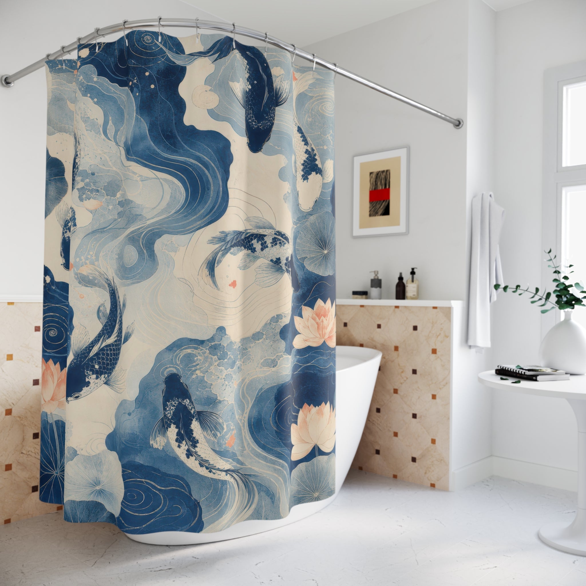 Koi Pond Water Lily Unique Blue Shower Curtain