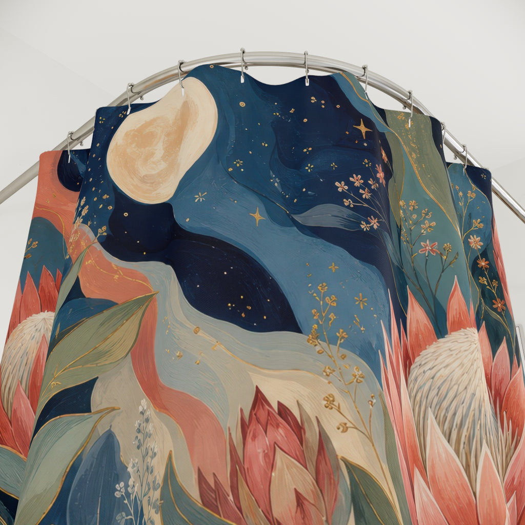 Moonlit Protea Garden Shower Curtain