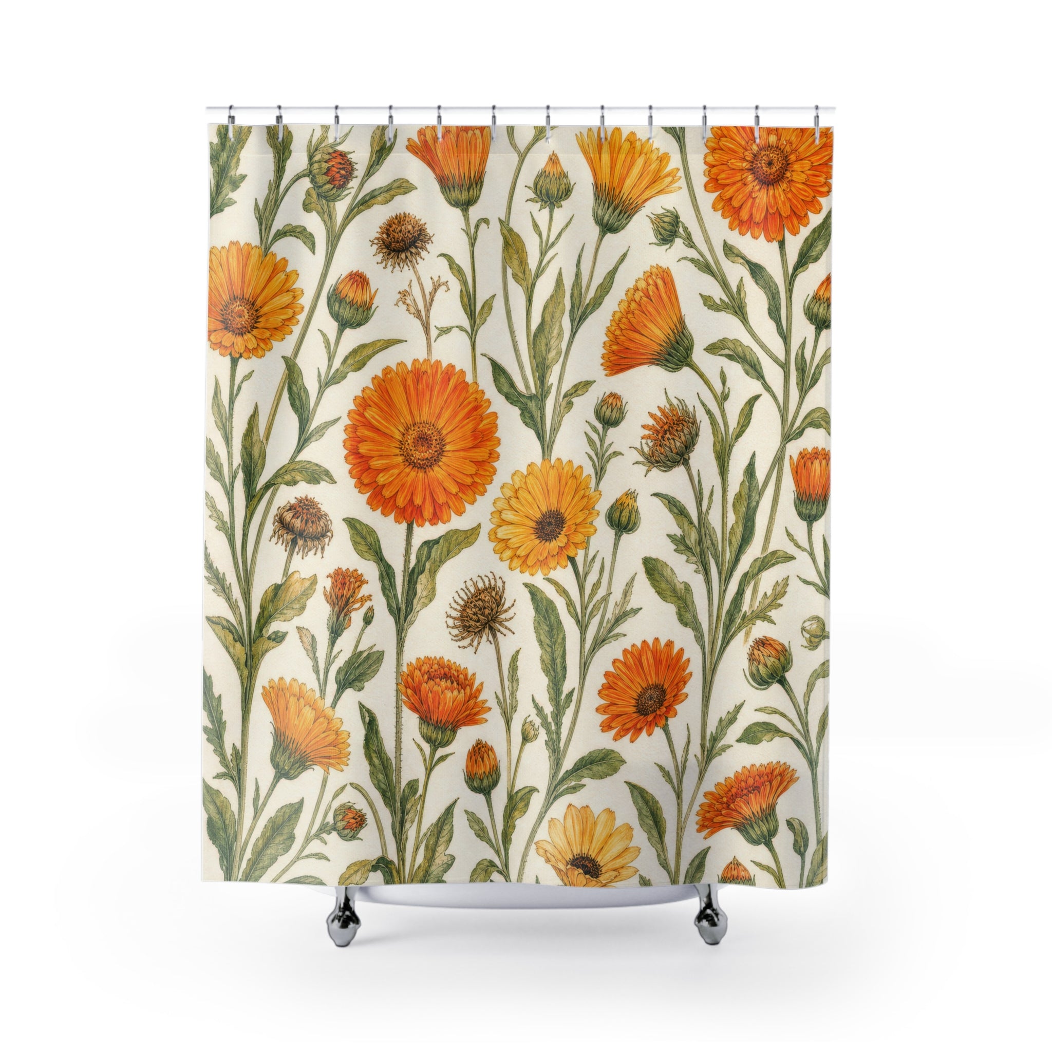 Golden Calendula Orange Yellow Botanical Floral Shower Curtain