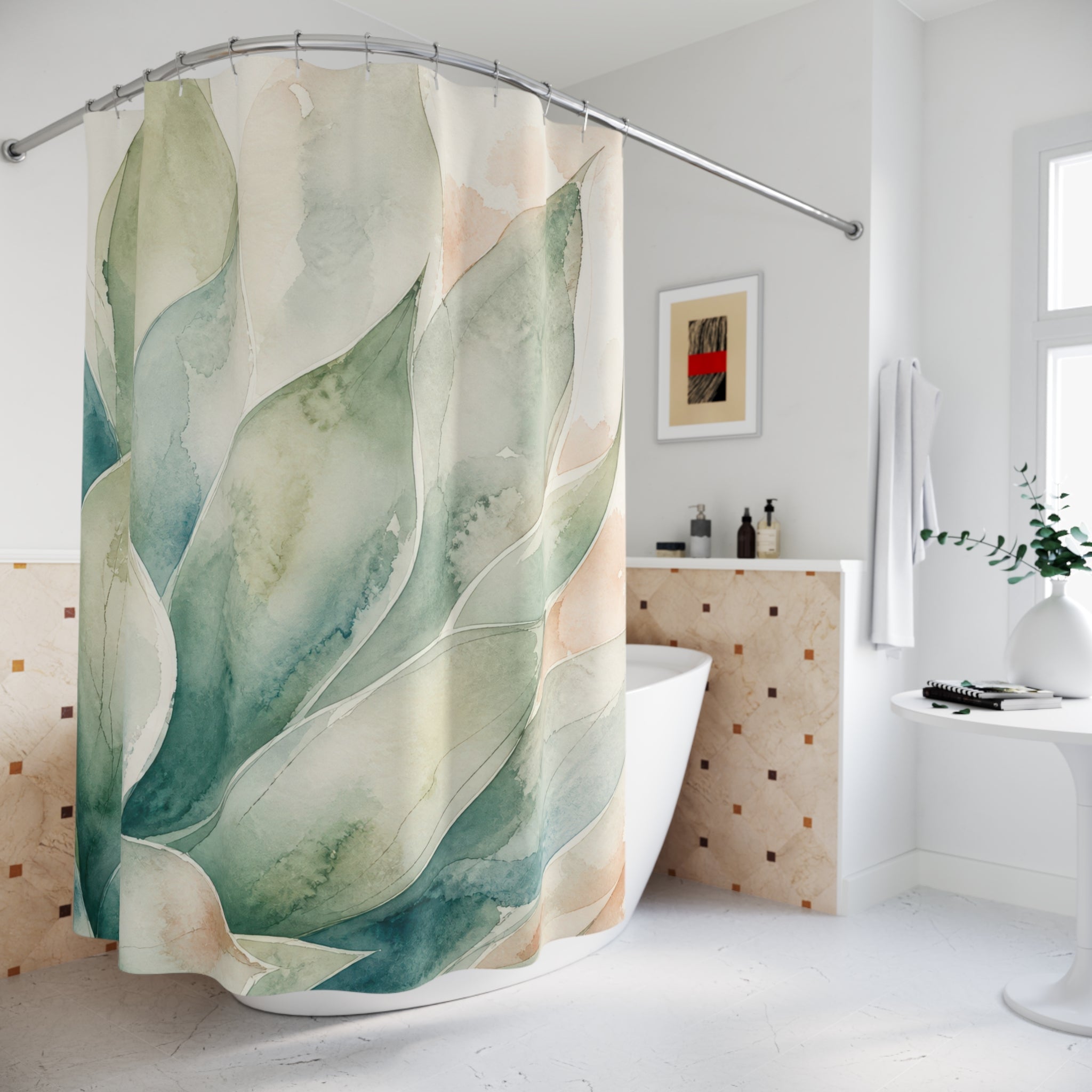 Watercolor Succulent Botanical Shower Curtain