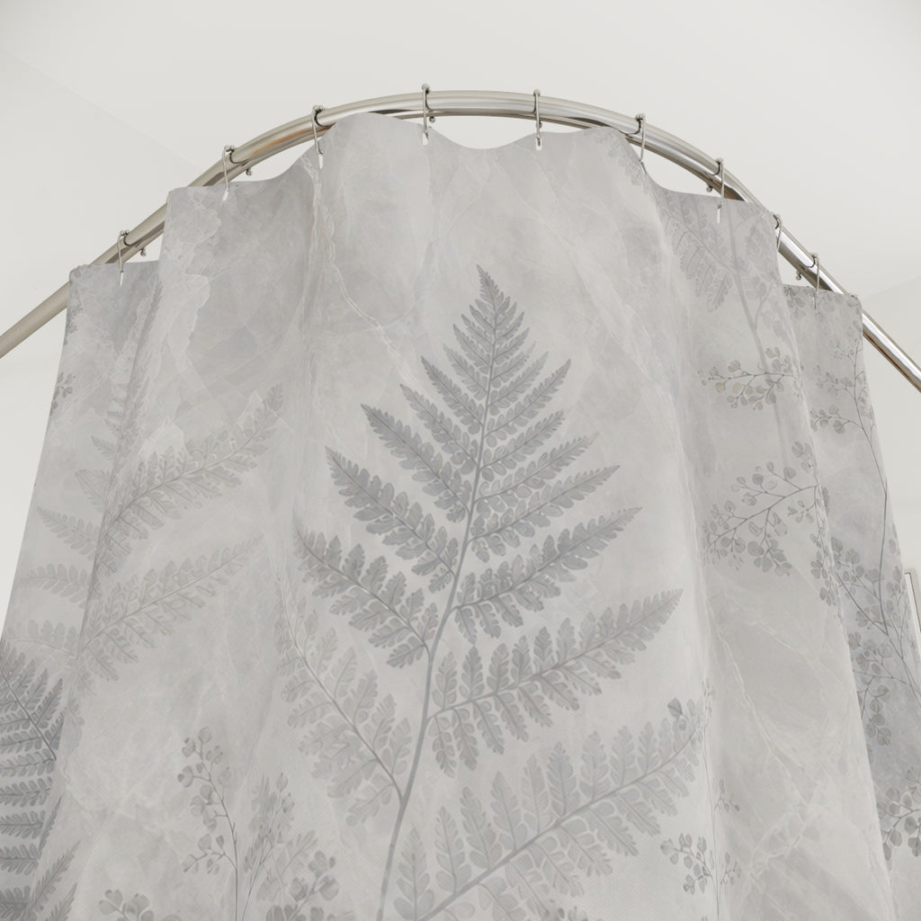 Fern Shower Curtain, Gray Botanical Bath Decor, Leaf Frond Pattern, Soft Neutral Guest Bathroom Decor, Nature Inspired Fern Spa Style