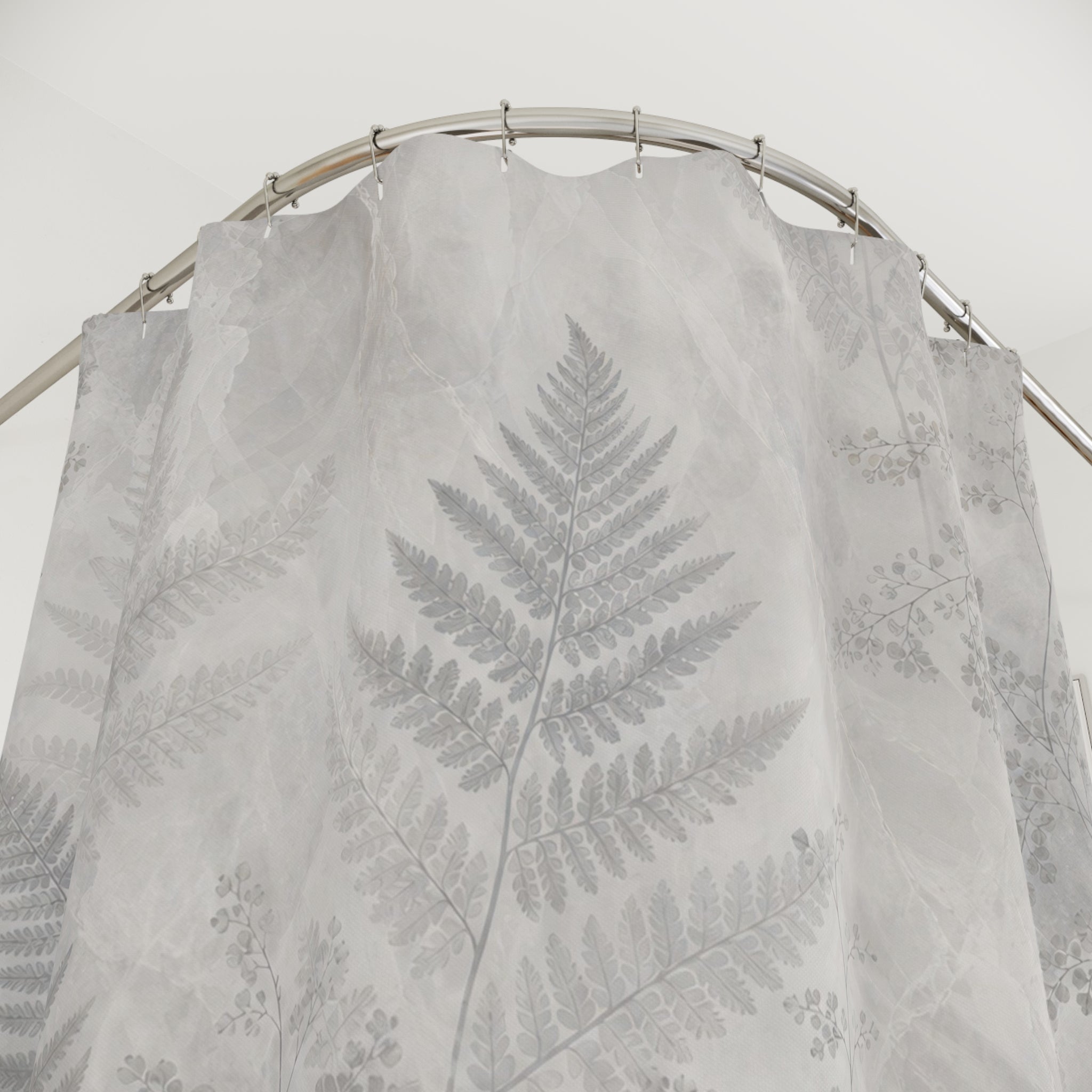 Fern Shower Curtain, Gray Botanical Bath Decor, Leaf Frond Pattern, Soft Neutral Guest Bathroom Decor, Nature Inspired Fern Spa Style