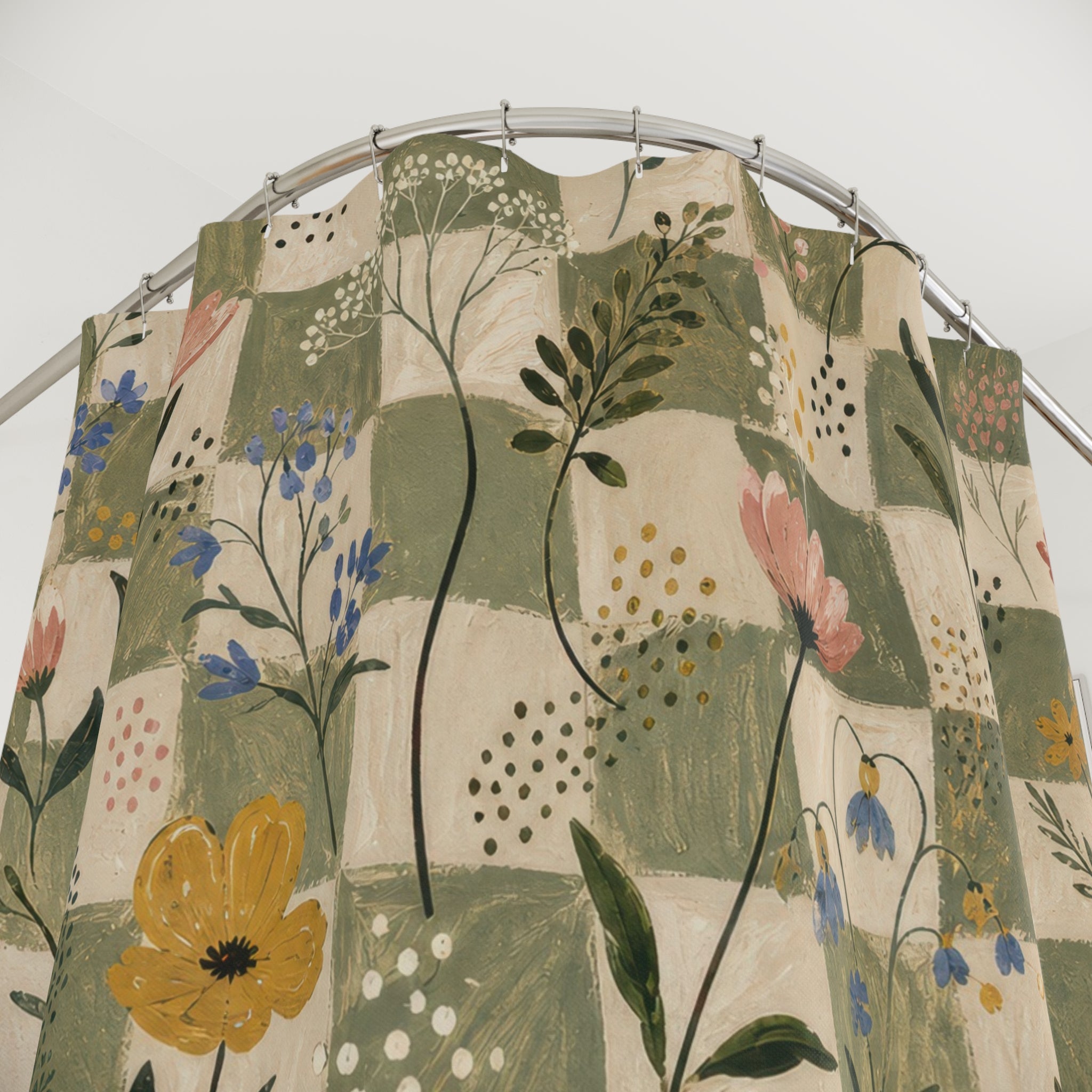 Sage Botanical Patchwork Shower Curtain