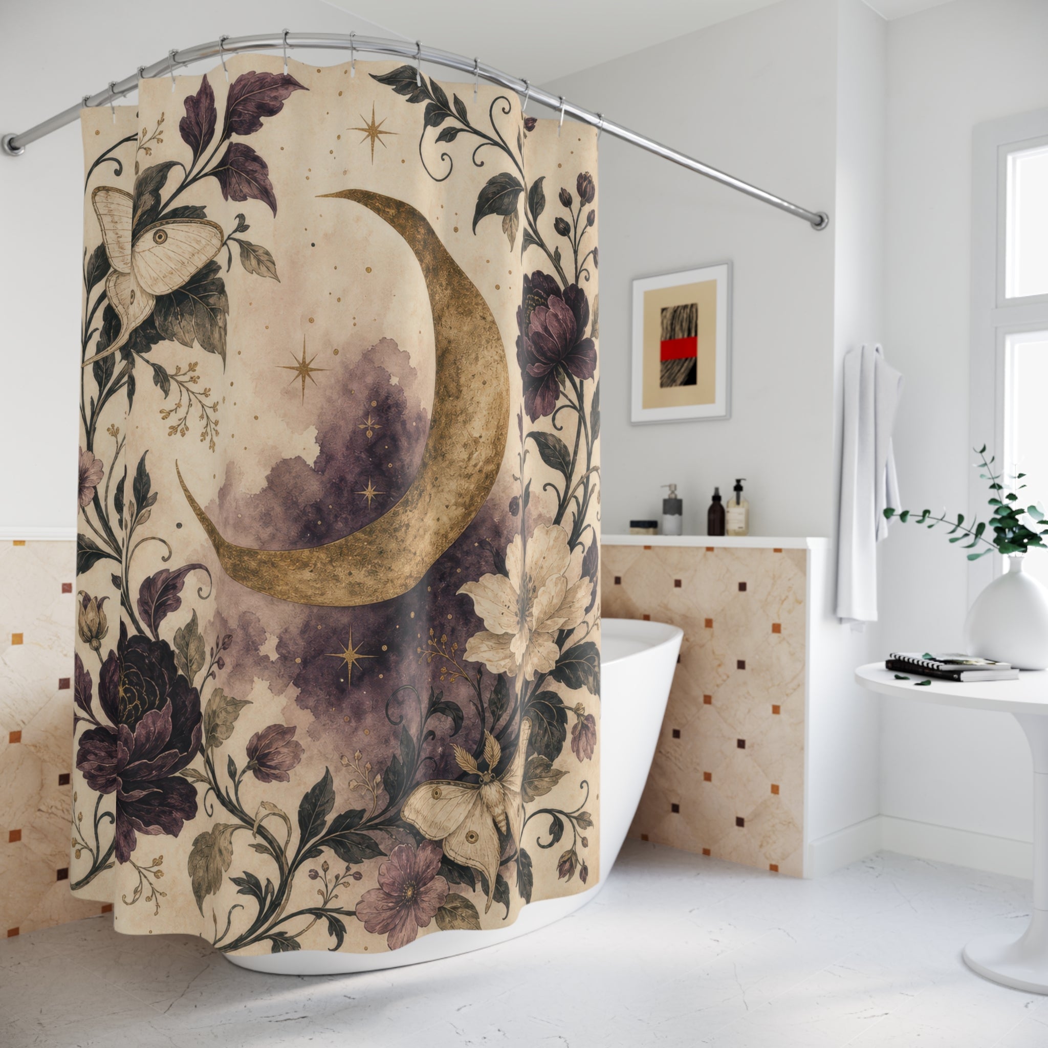 Witchy Moon Celestial Shower Curtain