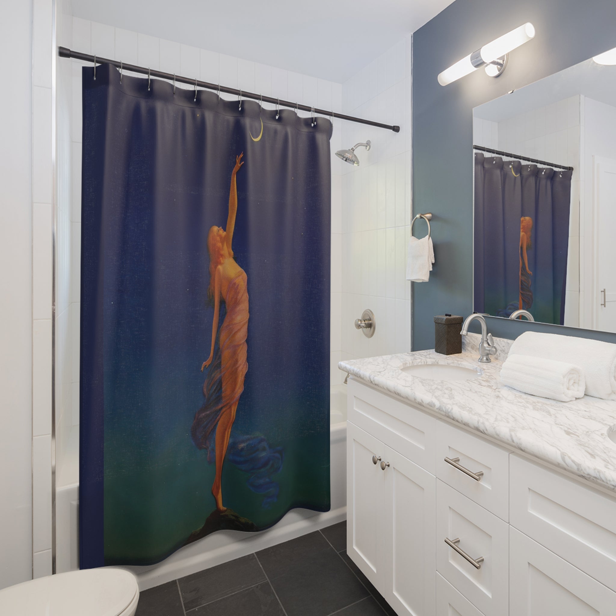 Celestial Moon Shower Curtain – Vintage Blue