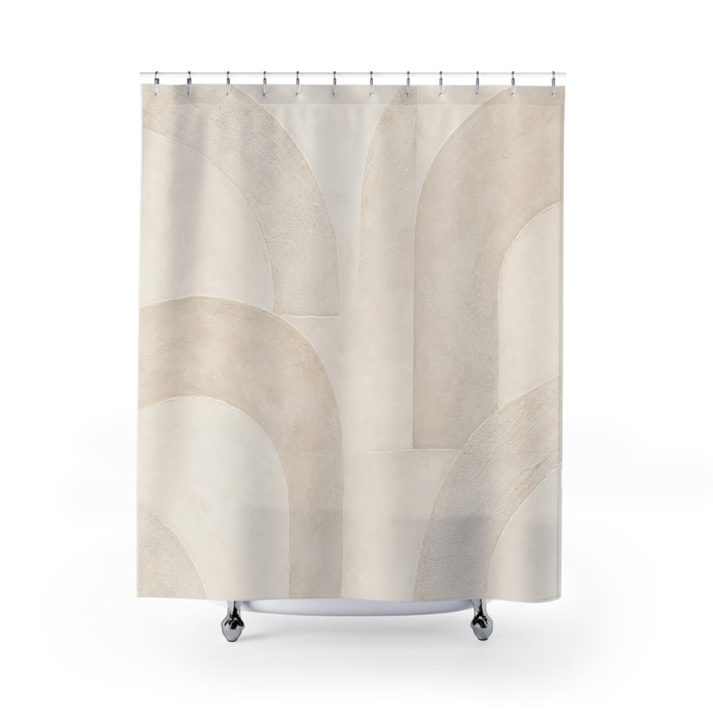 Geometric Shower Curtain, Cream Beige Bath Decor, Abstract Arch Pattern, Modern Neutral Guest Bathroom Decor, Soft Modern Minimal Style