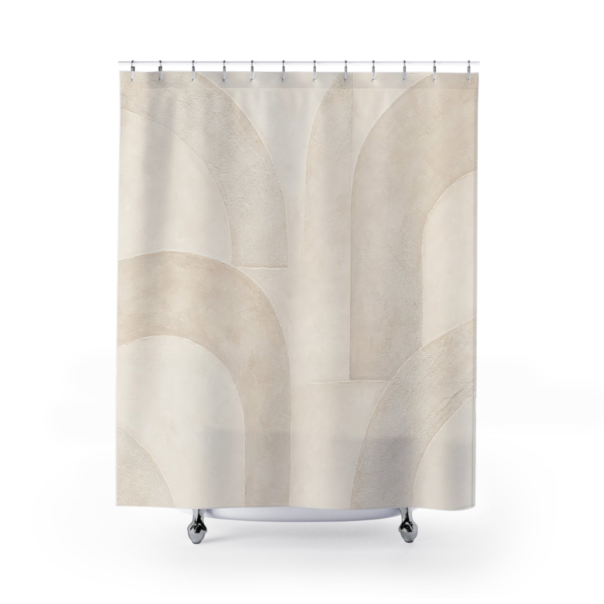 Geometric Shower Curtain, Cream Beige Bath Decor, Abstract Arch Pattern, Modern Neutral Guest Bathroom Decor, Soft Modern Minimal Style