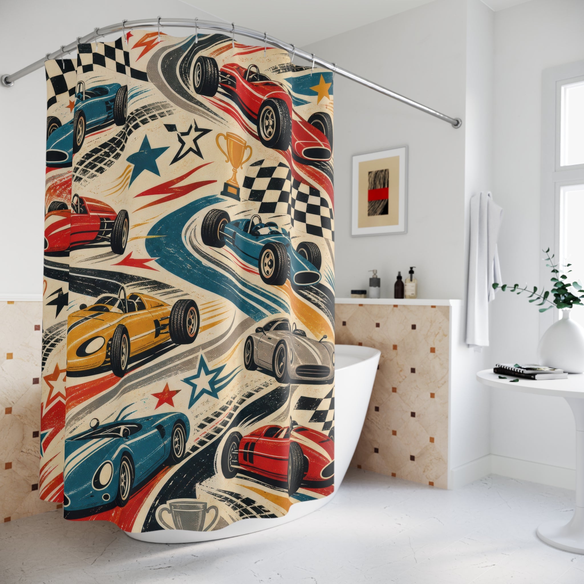 Race Car Kids Shower Curtain