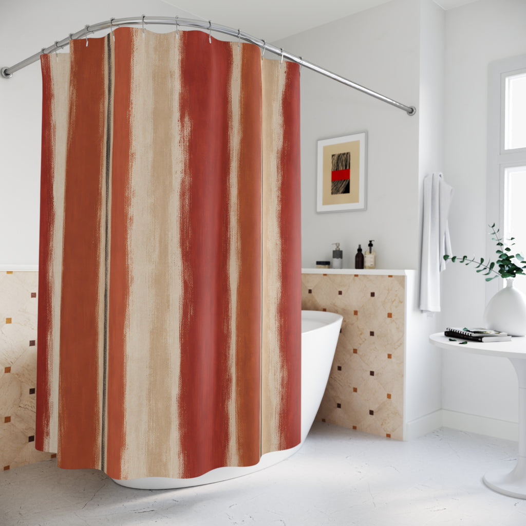 Rust Dry Brush Stripe Shower Curtain, Rust Red Classic Bathroom Decor, Modern Stripe Bath Curtain, Guest Bath Decor, Small Bathroom Decor