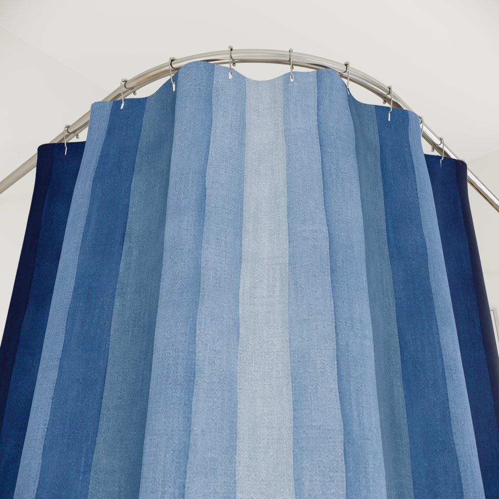 Navy Pale Blue Soft Vertical Stripe Shower Curtain