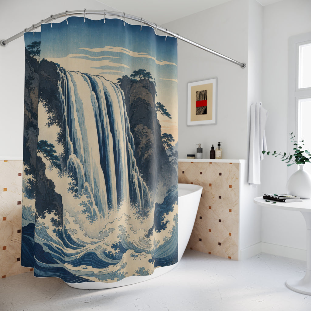 Japanese Blue Landscape Print Shower Curtain