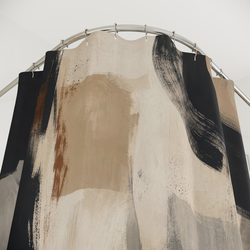 Beige Gray Abstract Brushstroke Shower Curtain