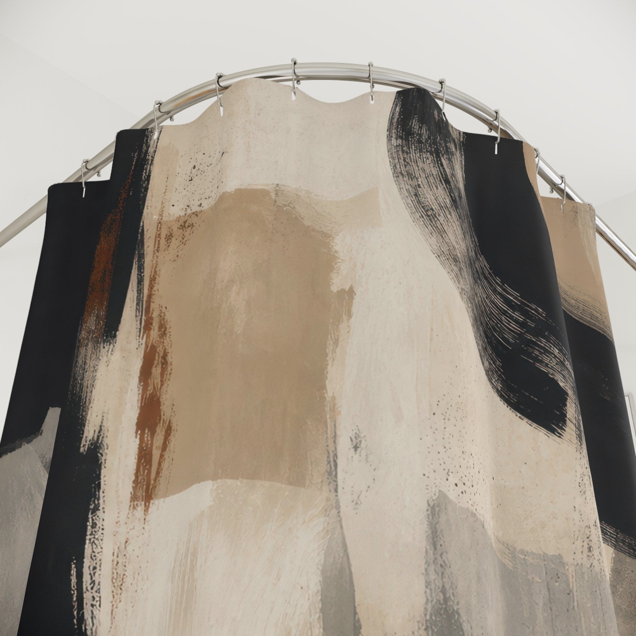 Beige Gray Abstract Brushstroke Shower Curtain