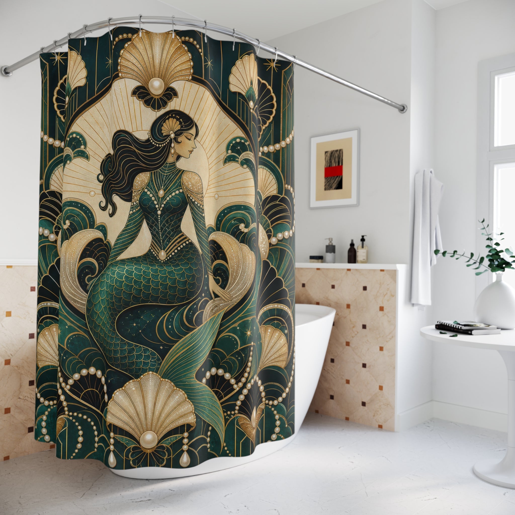 Dark Mermaid Shell Fan Shower Curtain