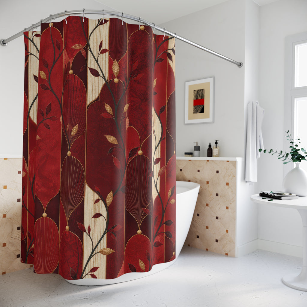 Nouveau Botanical Red Floral Shower Curtain