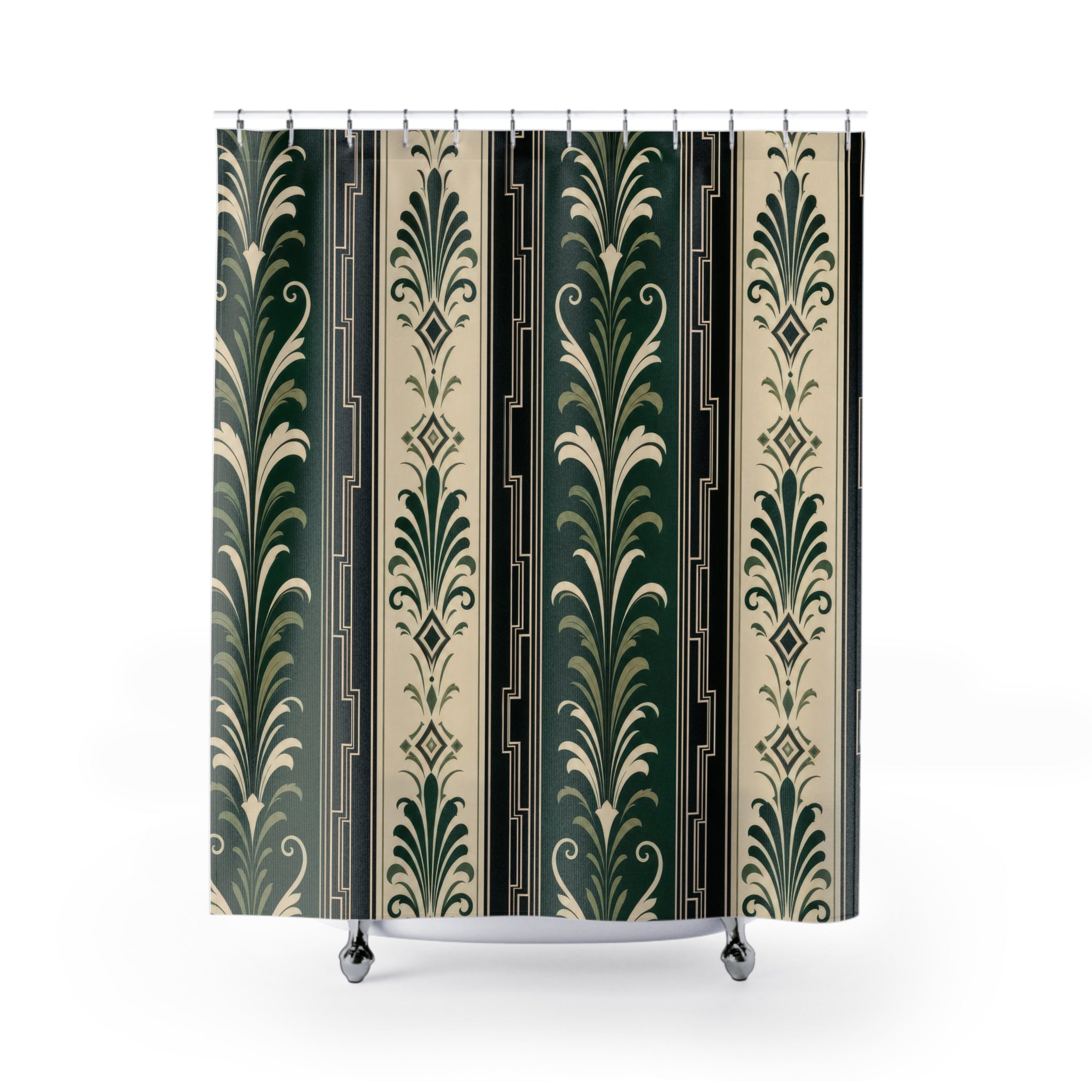 Emerald Art Deco Damask Stripe Shower Curtain