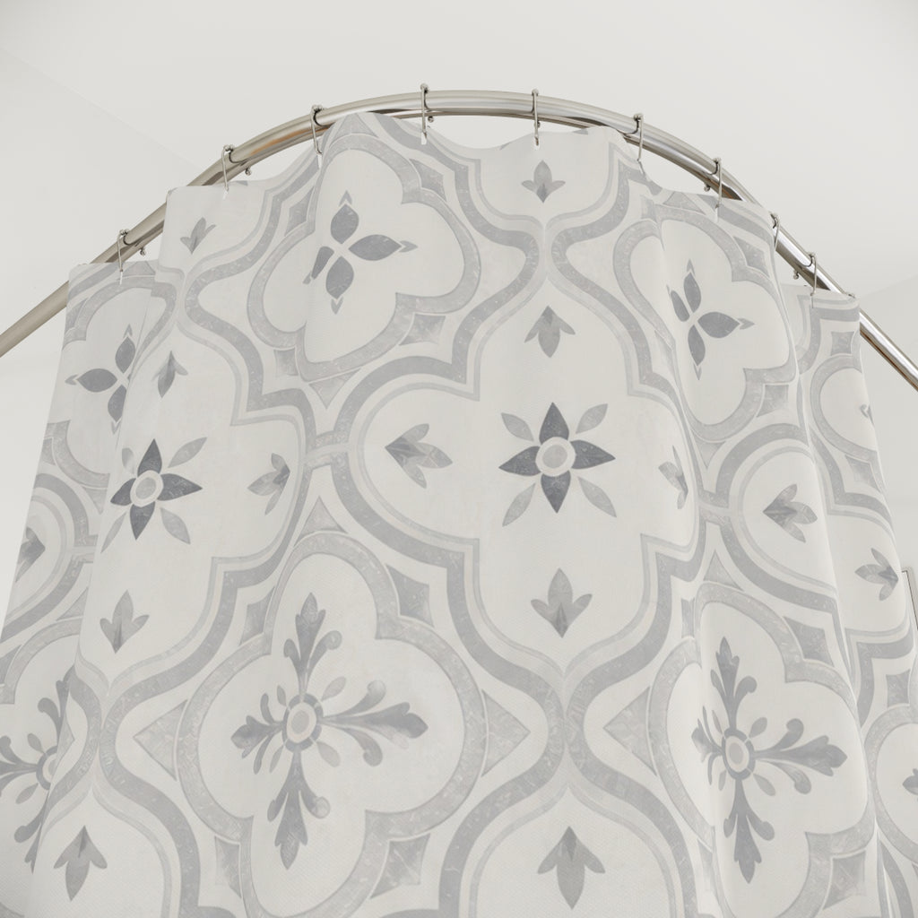Grey White Moroccan Tile Shower Curtain
