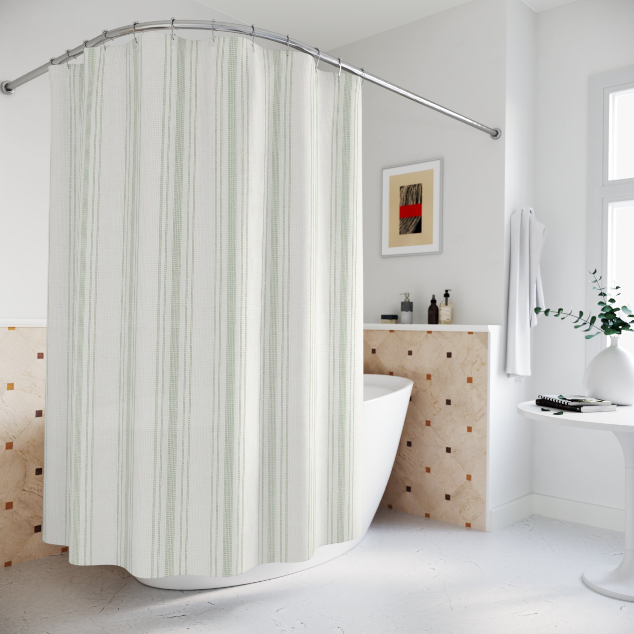 Seafoam Green Stripe Shower Curtain