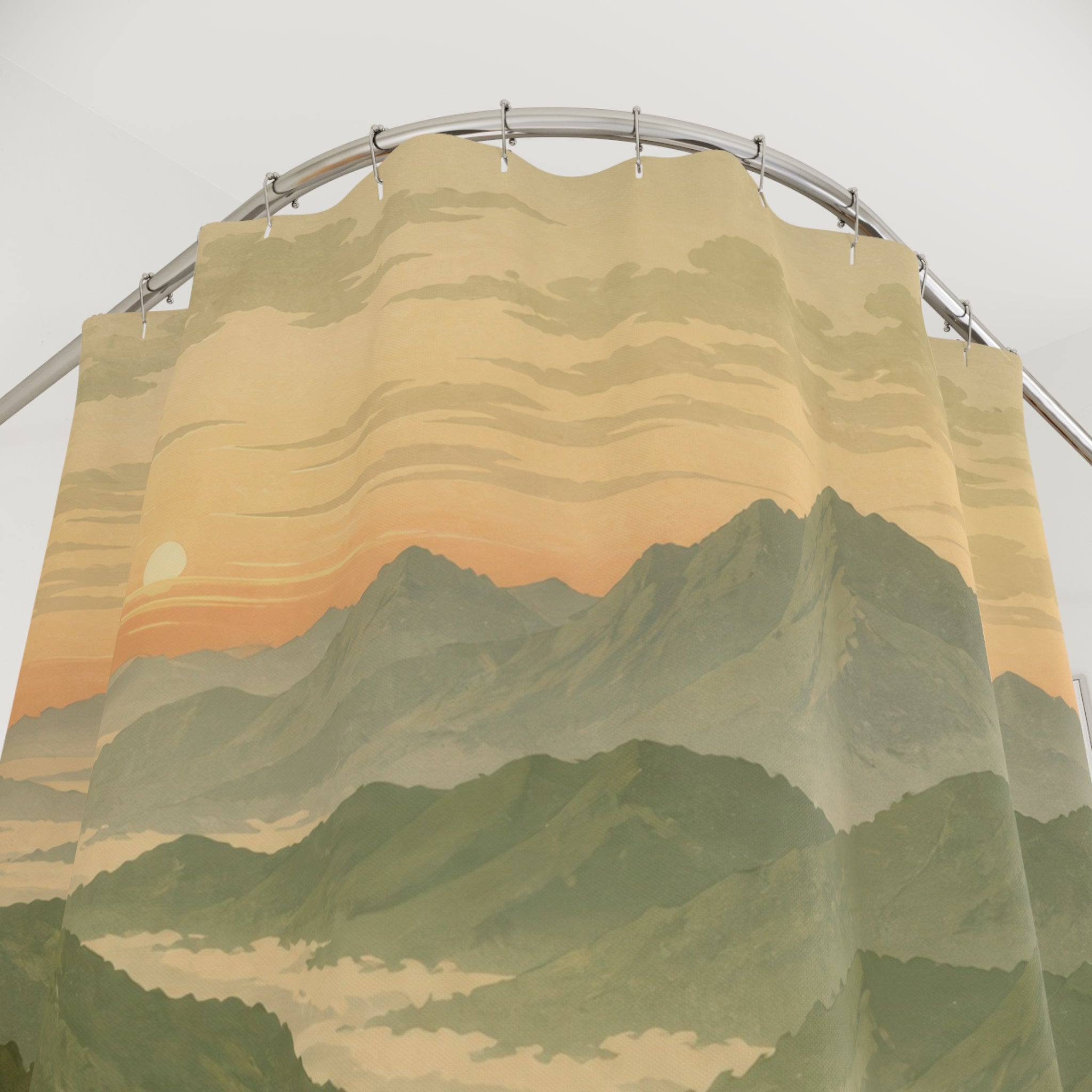 Misty Olive Mountain Ridge Shower Curtain