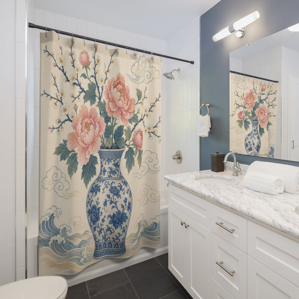 Chinoiserie Blue and White Shower Curtain: Chinoiserie Shower