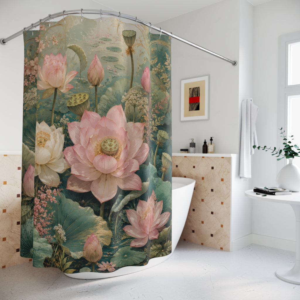 Lotus Flower Pond Shower Curtain